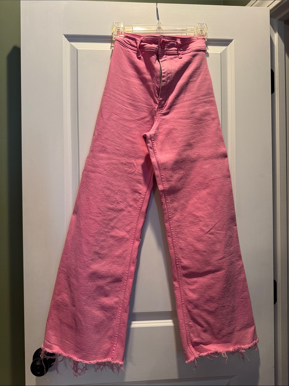 Zara Bubblegum Pink Wide-Leg Frayed Hem Jeans